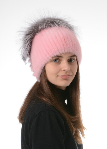 Жіноча зимова в'язана норкова шапка з помпоном Меховой Стиль стрекоза (257421603)
