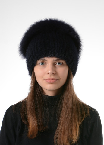 Жіноча зимова в'язана норкова шапка з помпоном Меховой Стиль стрекоза (257421600)