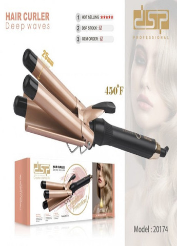 Профессиональная плойка щипцы для укладки волос 20174 тройная керамическое покрытие 25мм 125W Черная DSP (257425236)