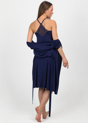 Темно-синій демісезонний комплект жіночий (сорочка та халат) NEL