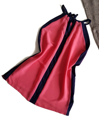Рожева блузка подовжена рожева з синіми вставками No Brand