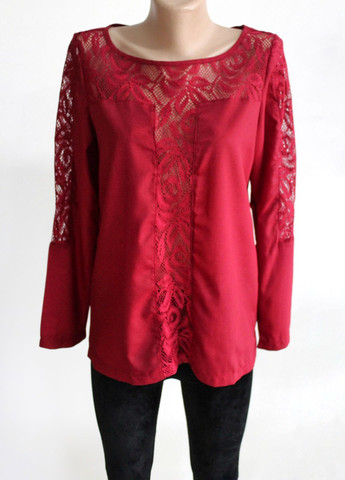 Бордовая блузка бордовая с гипюровой вставкой No Brand