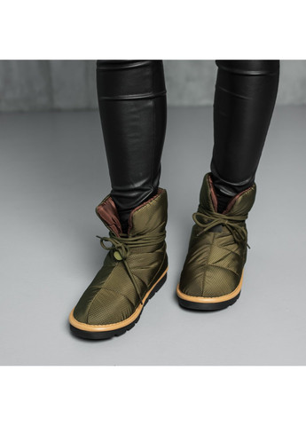Зимние ботинки дутики женские jigsaw 3880 235 оливковый Fashion тканевые