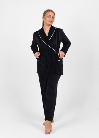 Чорний демісезонний жіночий велюровий домашній костюм NEL
