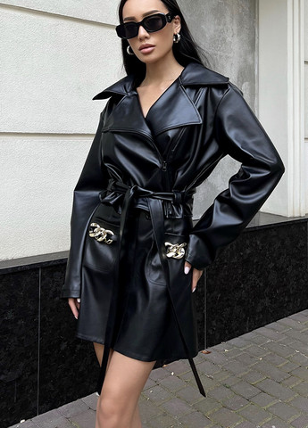 Чорна демісезонна коротка куртка з еко шкіри Jadone Fashion Куртка