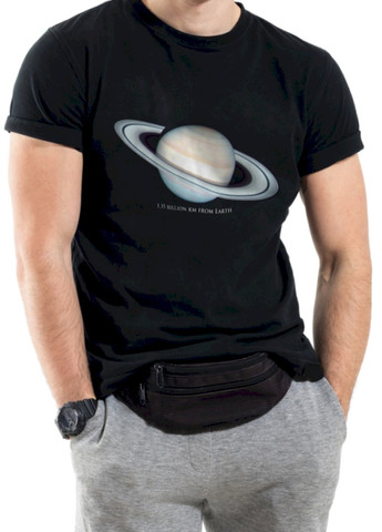 Чорна футболка чоловіча чорна "1.35 million km from earth" Trace of Space