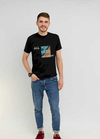 Черная футболка мужская черная "all you need is pasport" Memo