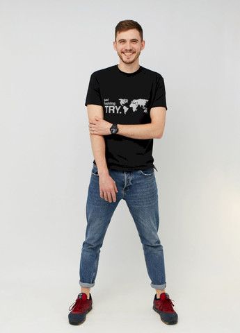 Черная футболка мужская черная принт "just fucking try" Memo