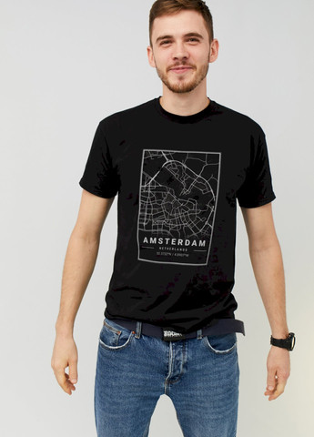 Черная футболка мужская черная "amsterdam map" Memo