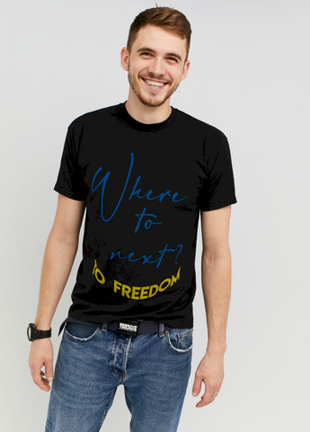 Черная футболка мужская черная "where to next? to freedom" Memo