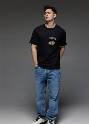 Черная футболка мужская черная "good morning hedonist people" Aspirine