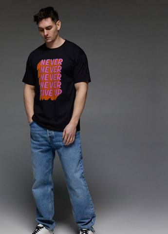 Чорна футболка чоловіча чорна " never give up" Aspirine