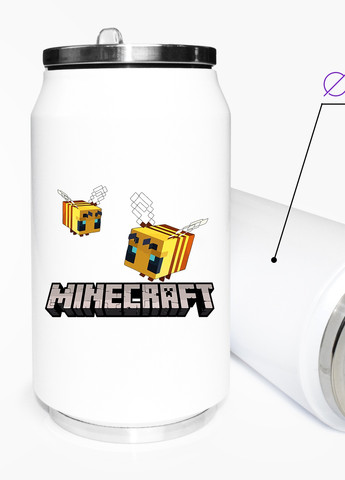 Термокружка термобанка з нержавіючої сталі Майнкрафт Білого (Minecraft Bee logo) 350 мл (31091-3613-350) MobiPrint (257517274)