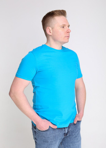 Блакитна футболка чоловіча блакитна однотонна пряма з коротким рукавом MCS Прямая