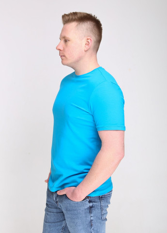 Блакитна футболка чоловіча блакитна однотонна пряма з коротким рукавом MCS Прямая