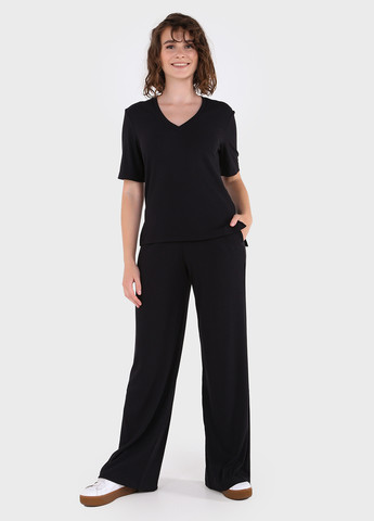 Жіночі штани кльош в рубчик чорного кольору Амаранті 600000067 Merlini амаранти (257533439)