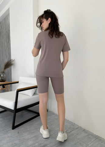 Костюм у рубчик футболка з велосипедками мокко Віваро 100000484 Merlini Виваро (257552674)