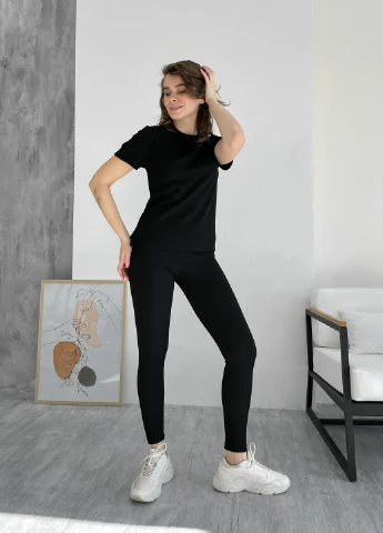 Костюм в рубчик футболка с лосинами черный Сантино 100000501 Merlini Сантино (257552637)
