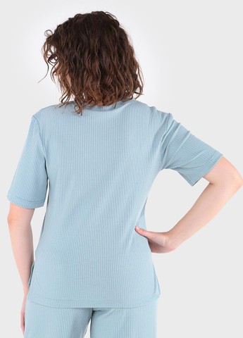 Голубая летняя легкая футболка женская в рубчик 800000022 с коротким рукавом Merlini Корунья
