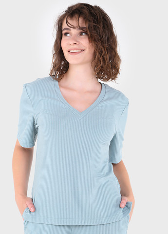 Голубая летняя легкая футболка женская в рубчик 800000022 с коротким рукавом Merlini Корунья