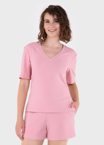 Рожева літня легка футболка жіноча у рубчик 800000026 з коротким рукавом Merlini Корунья