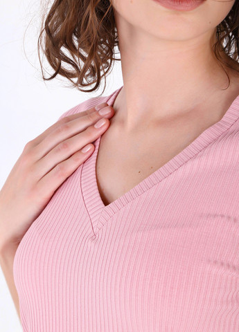 Розовая летняя легкая футболка женская в рубчик 800000026 с коротким рукавом Merlini Корунья