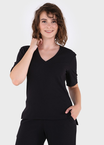 Чорна літня легка футболка жіноча у рубчик 800000021 з коротким рукавом Merlini Корунья