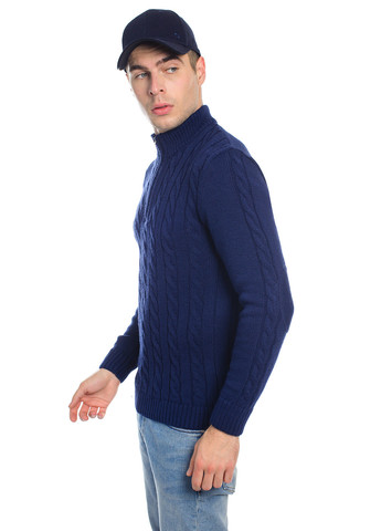 Темно-синій теплий светр з блискавкою SVTR
