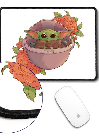 Килимок для миші з оверлоком Грогу Йода квіти (Grogu Baby Yoda) (5962-3521-L) 24x20 см MobiPrint (257580231)