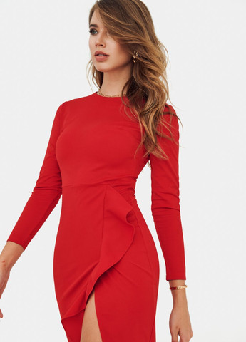 Червона коктейльна червоне плаття з високим розрізом Gepur однотонна