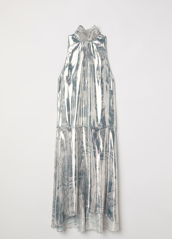 Серебряное праздничный платье H&M с цветочным принтом
