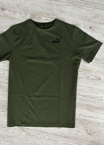 Хаки (оливковая) футболка хлопковая с лого puma Vakko