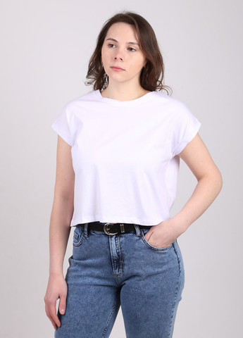 Біла літня футболка жіноча біла укорочена вільна з коротким рукавом MDG Свободная