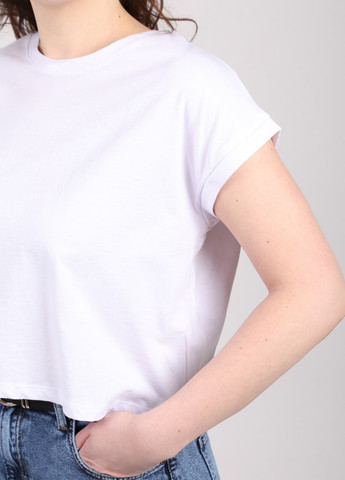 Біла літня футболка жіноча біла укорочена вільна з коротким рукавом MDG Свободная