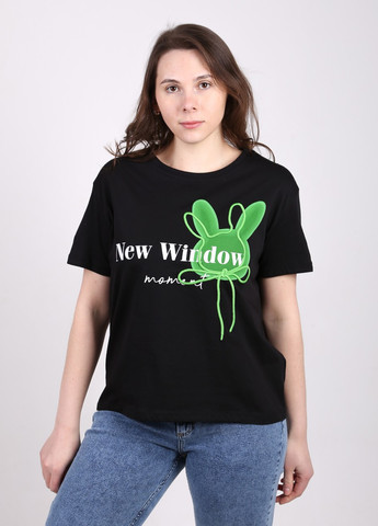 Чорна літня жіноча футболка чорна з принтом пряма з коротким рукавом X-trap Прямая