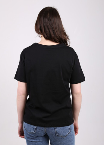 Черная летняя футболка женская черная с принтом прямая с коротким рукавом X-trap Прямая