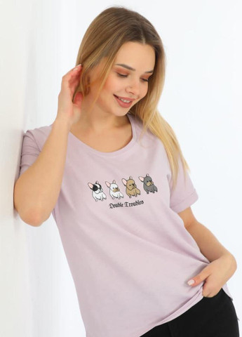 Футболка женская светло-розовая с собачками прямая MDG Прямая - (257659053)