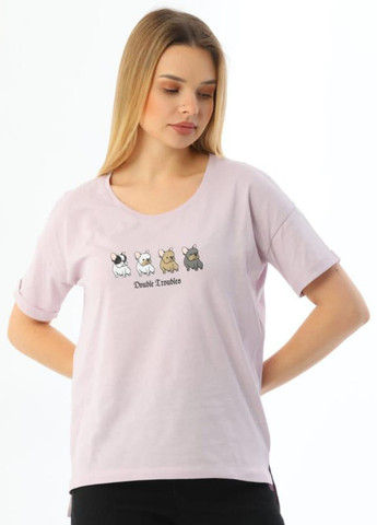 Футболка женская светло-розовая с собачками прямая MDG Прямая - (257659053)