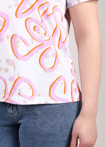 Футболка женская белая с розовым принтом свободная X-trap Свободная - (257659061)