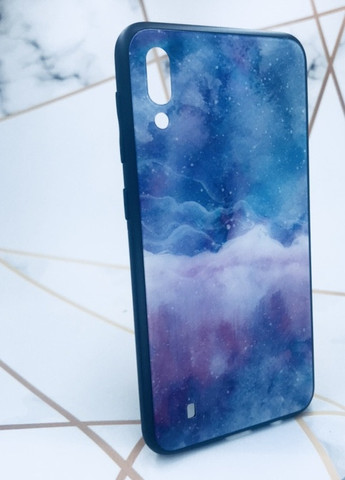 Силиконовый чехол Glass case со стеклянной задней панелью для Samsung Galaxy M10 Мрамор синий Creative (257682465)