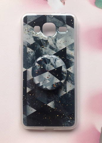 Мраморный силиконовый чехол с блёстками в комплекте с держателем для Samsung Galaxy J3 2016 J310 J320H Чёрный Creative (257683494)