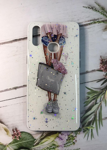 Силиконовый чехол с принтом и блестками для Samsung Galaxy А10s A107 Девушка с сумкой Creative (257682560)
