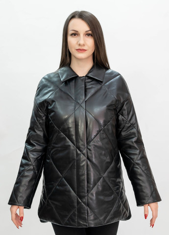 Чорна демісезонна жіноча шкіряна куртка весна 2023 Fabio Monti