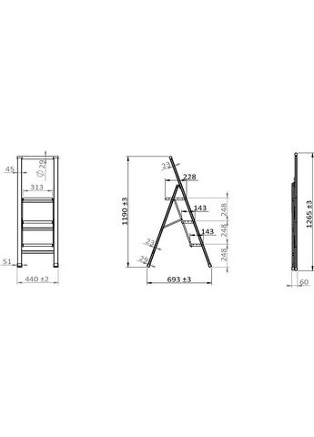 Трехступенчатая складная лестница, 44 х 119 х 69 см, Wenko (257743448)