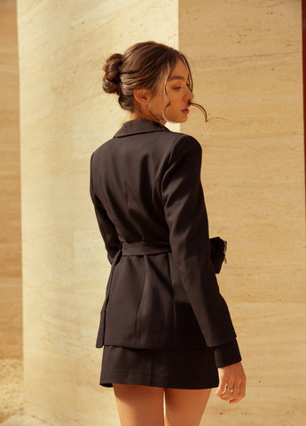 Черный женский черный пиджак с поясом-сумкой Gepur однотонный - всесезон