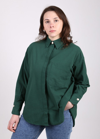 Темно-зеленая повседневный рубашка однотонная MDG с длинным рукавом