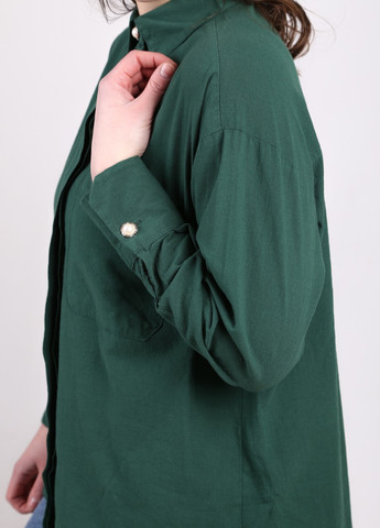 Темно-зеленая повседневный рубашка однотонная MDG с длинным рукавом