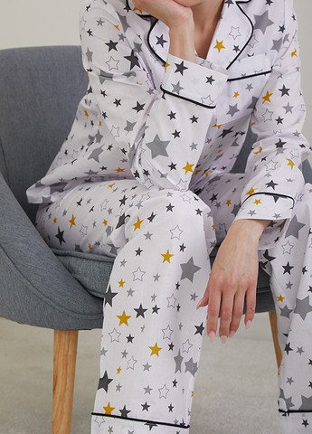 Белая всесезон пижамный костюм из хлопка с брюками yellow stars Forly