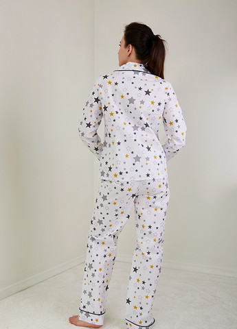 Белая всесезон пижамный костюм из хлопка с брюками yellow stars Forly