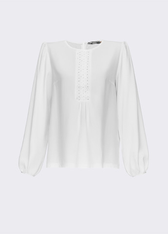 Белая демисезонная хлопковая блузка белого цвета с вставкой из прошвы Dressa